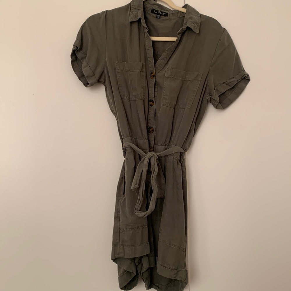 Olive green button front romper